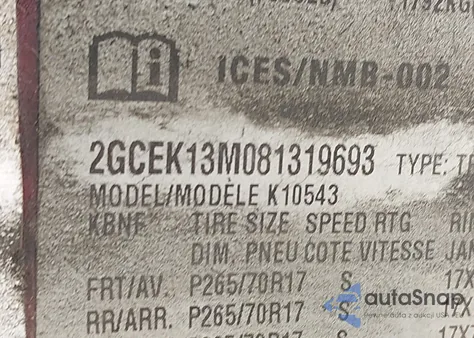 2008 Chevrolet Silverado 1500 Lt1/Lt2/Ltz/Work Truck z USA, uszkodzony, nr VIN 2GCEK13M081319693